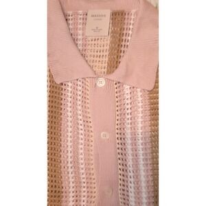 Crochet Shirt Pink Striped Womens M Button Up Cottagecore Coquette Dollete